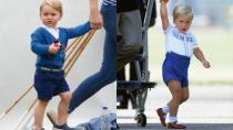 Not only have Prince George and Prince William got the same hair and clothes, but they've also got their facial expressions in perfect unison.