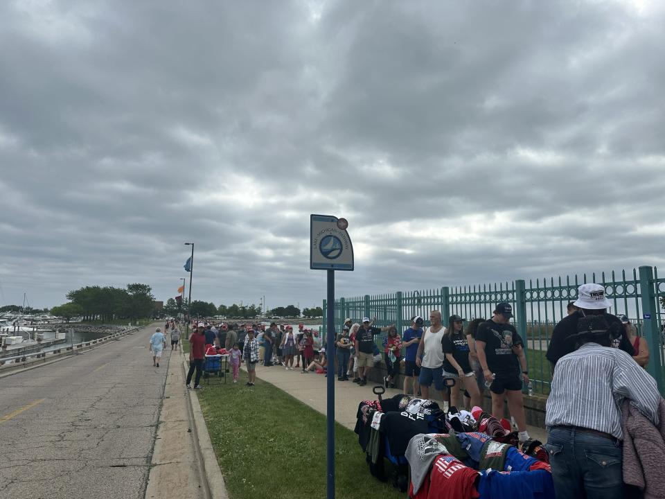 Hundreds of supporters were lined up along a harbor of Lake Michigan in Racine to get into the park where Trump will speak.