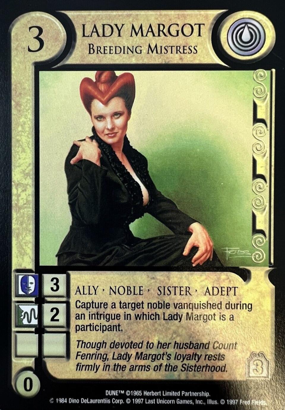 A Dune card game card for a red-haired Lady Margot