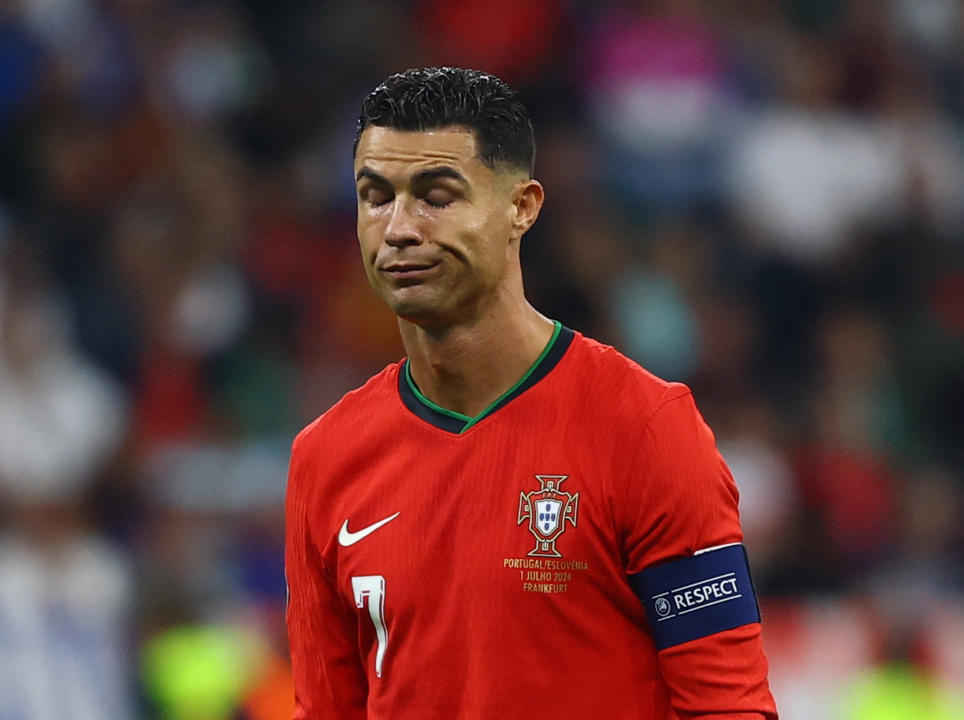 Soccer Football - Euro 2024 - Round of 16 - Portugal v Slovenia - Frankfurt Arena, Frankfurt, Germany - July 1, 2024  Portugal's Cristiano Ronaldo reacts REUTERS/Kai Pfaffenbach