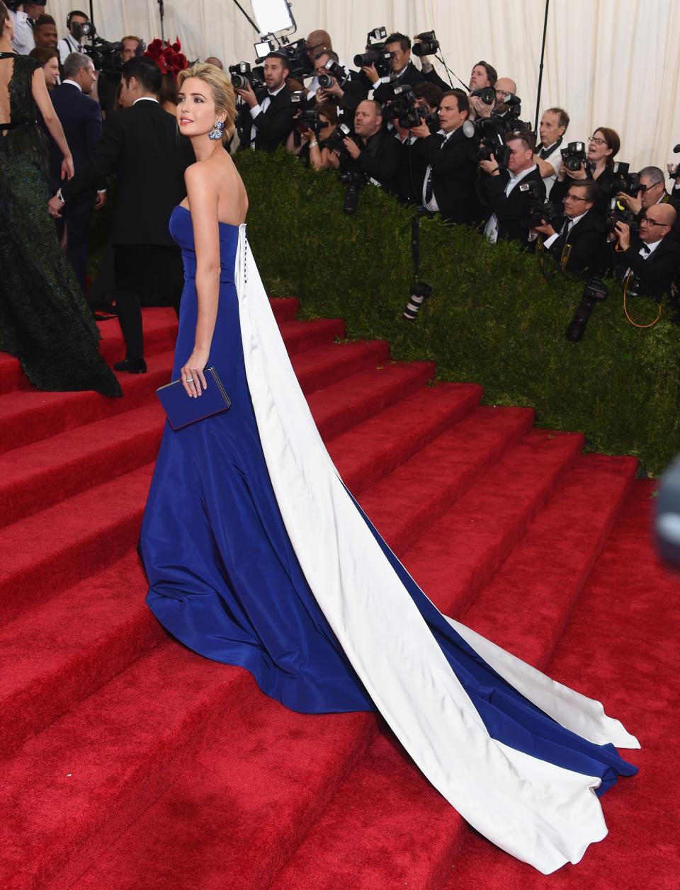 <h1 class="title">Ivanka Trump in a Prabal Gurung dress, Cindy Chao earrings, and Ivanka Trump bag</h1><cite class="credit">Photo: Getty Images</cite>