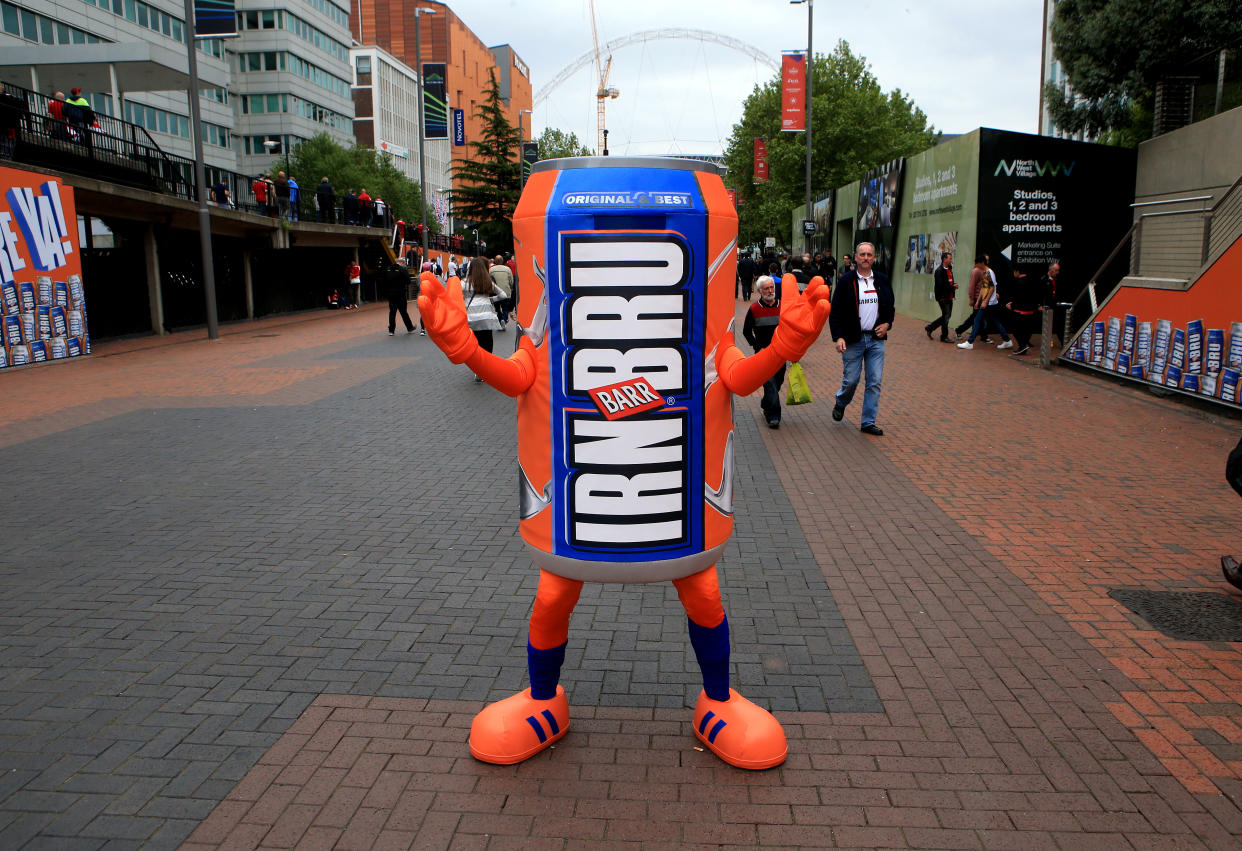 A giant Irn-Bru can on Wembley Way. Photo: Getty