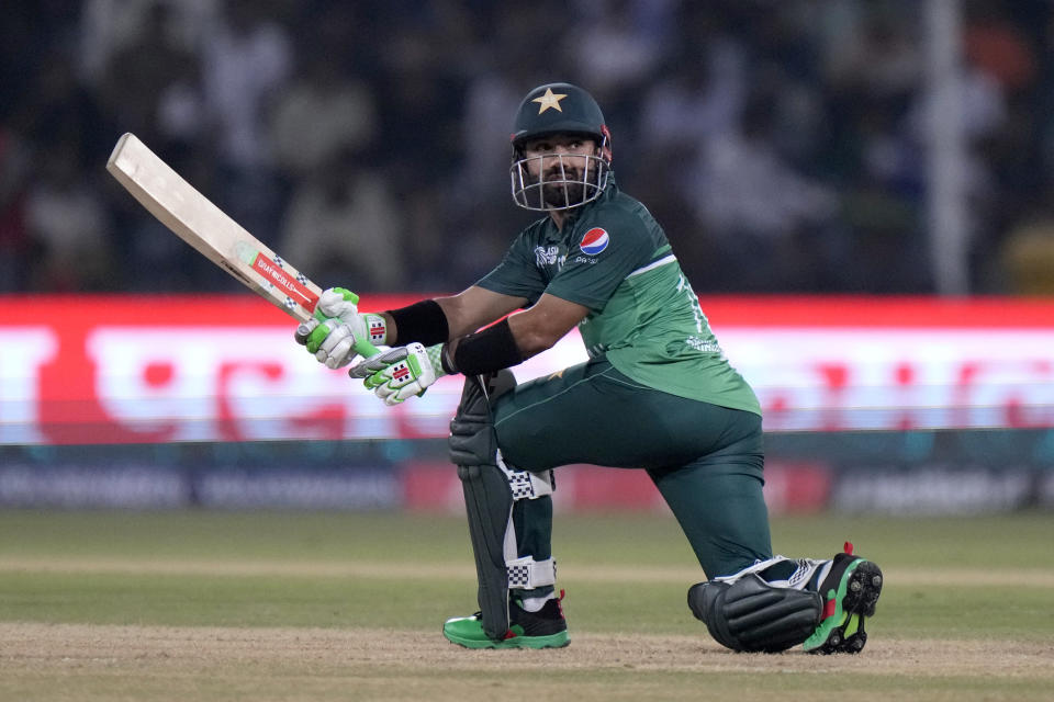 Pakistan's Mohammad Rizwan bats during the Asia Cup cricket match between Pakistan and Bangladesh in Lahore, Pakistan, Wednesday, Sept. 6, 2023. (AP Photo/K.M. Chaudary)