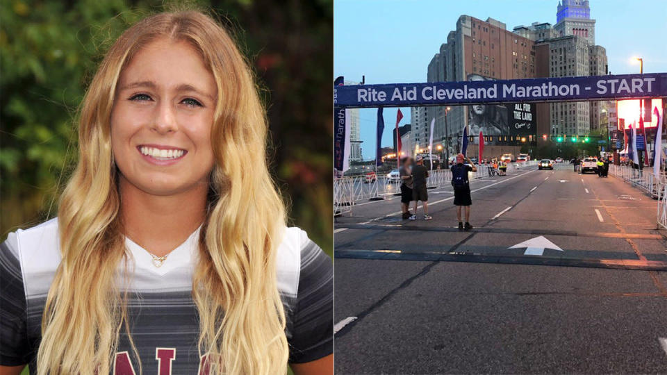 Taylor Ceepo (pictured left) died during the Rite Aid Cleveland Marathon. (Images:  @WalshCavaliers/@clevelandmarathon)