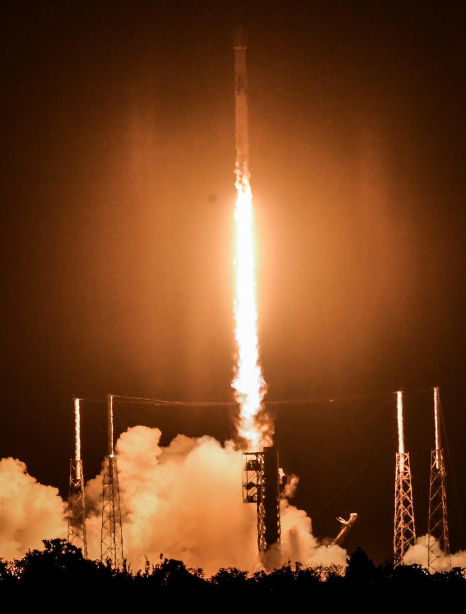 A SpaceX Falcon 9 rocket lifts off Thursday night from Cape Canaveral Space Force Station.