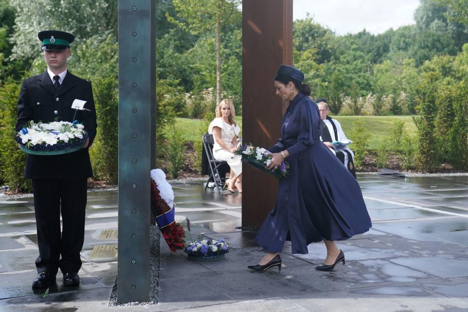 Home Secretary Priti Patel lays a wreath (PA)