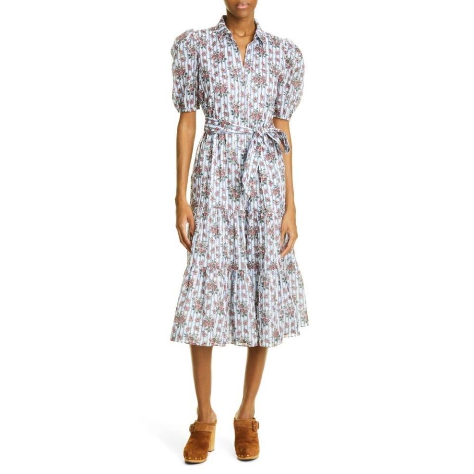 11) Eunice Floral & Stripe Puff Sleeve Cotton Shirtdress