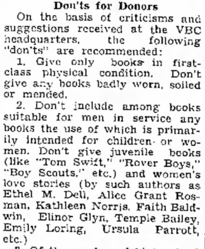 Book donors were discouraged from sending ‘women’s love stories’ to troops during World War II. Moberly, Missouri Monitor