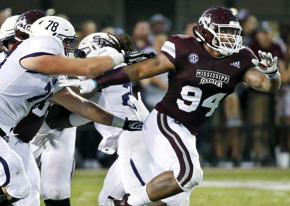 Former Mississippi State defensive tackle Jeffery Simmons is one of three players who will now be allowed to undergo medical evaluations at the NFL Scouting Combine. (AP Photo/Rogelio V. Solis, File)