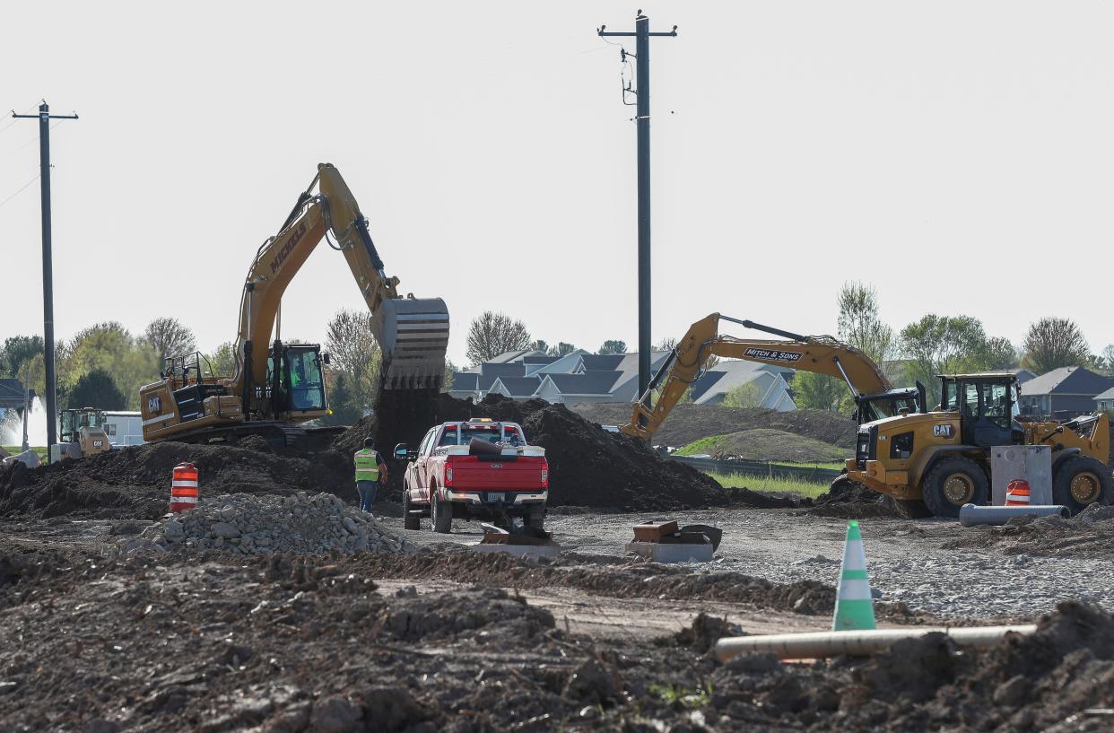 Construction progresses on Monday along Lineville Road between Rockwell Lane and Belmont Road in Howard.