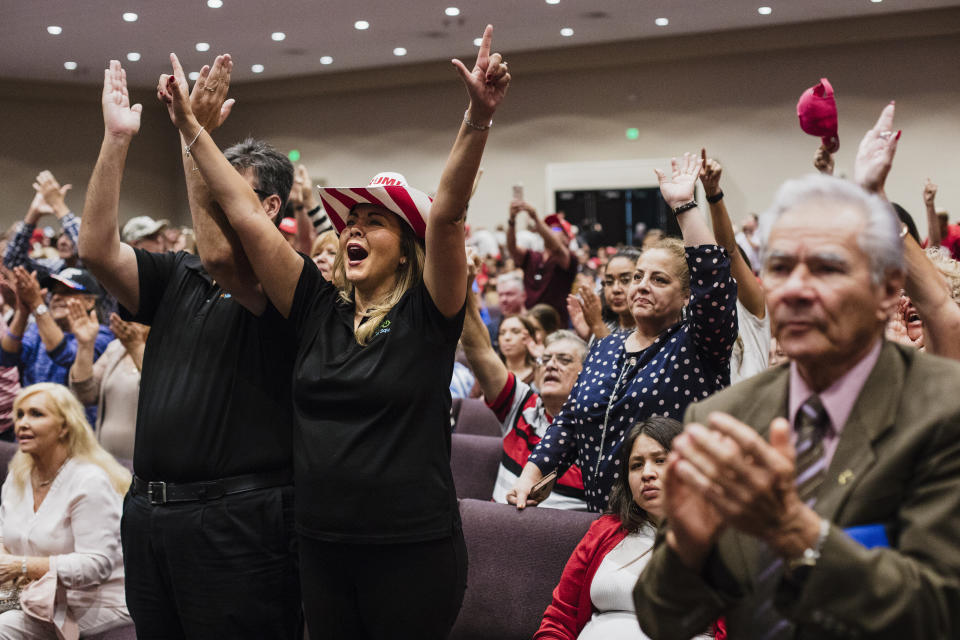 Attendees cheer as Trump addresses evangelicals at the Jan. 3 rally in Miami. (Photo: (Photo by Scott McIntyre/For The Washington Post via Getty Images))