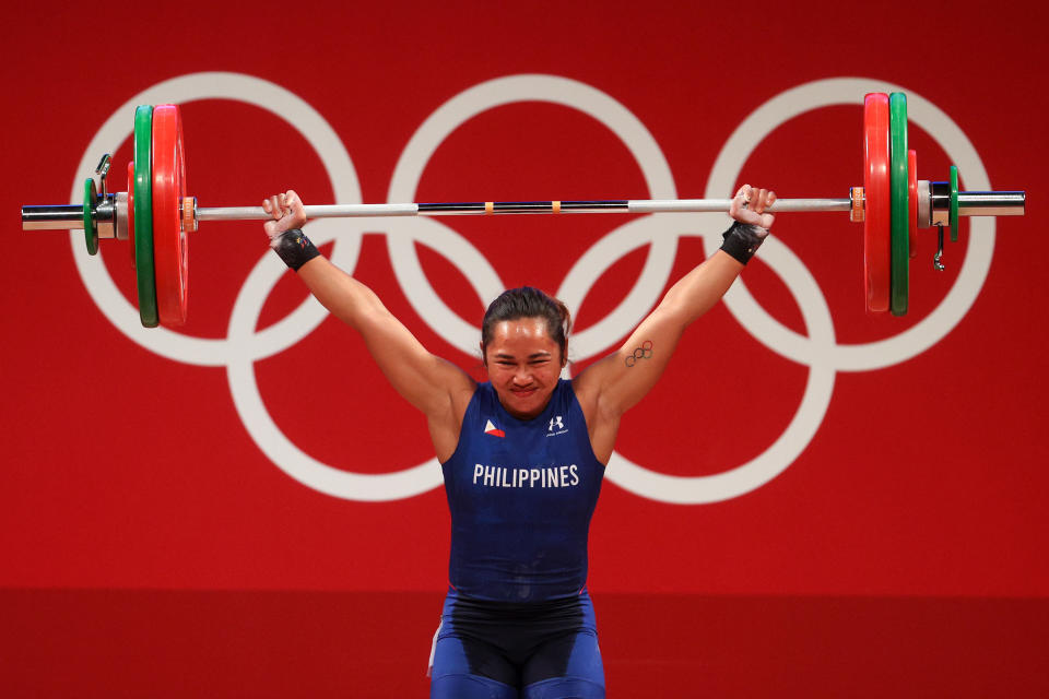 Filipina weightlifter Hidilyn Diaz during the snatch competition of the women's 55kg division.