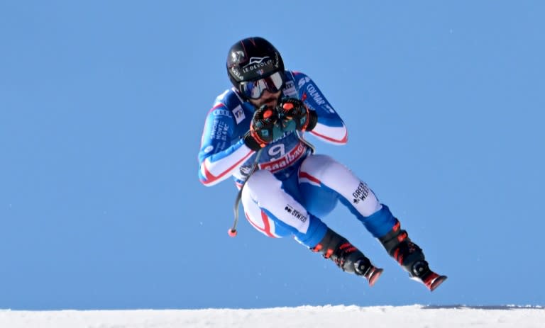 "J'avais l'impression de flotter au dessus de la glace..." Cyprien Sarrazin, photographié ici lors de l'entraînement de la descente de Saalbach, en Autriche, le 20 mars 2024. (Joe Klamar)