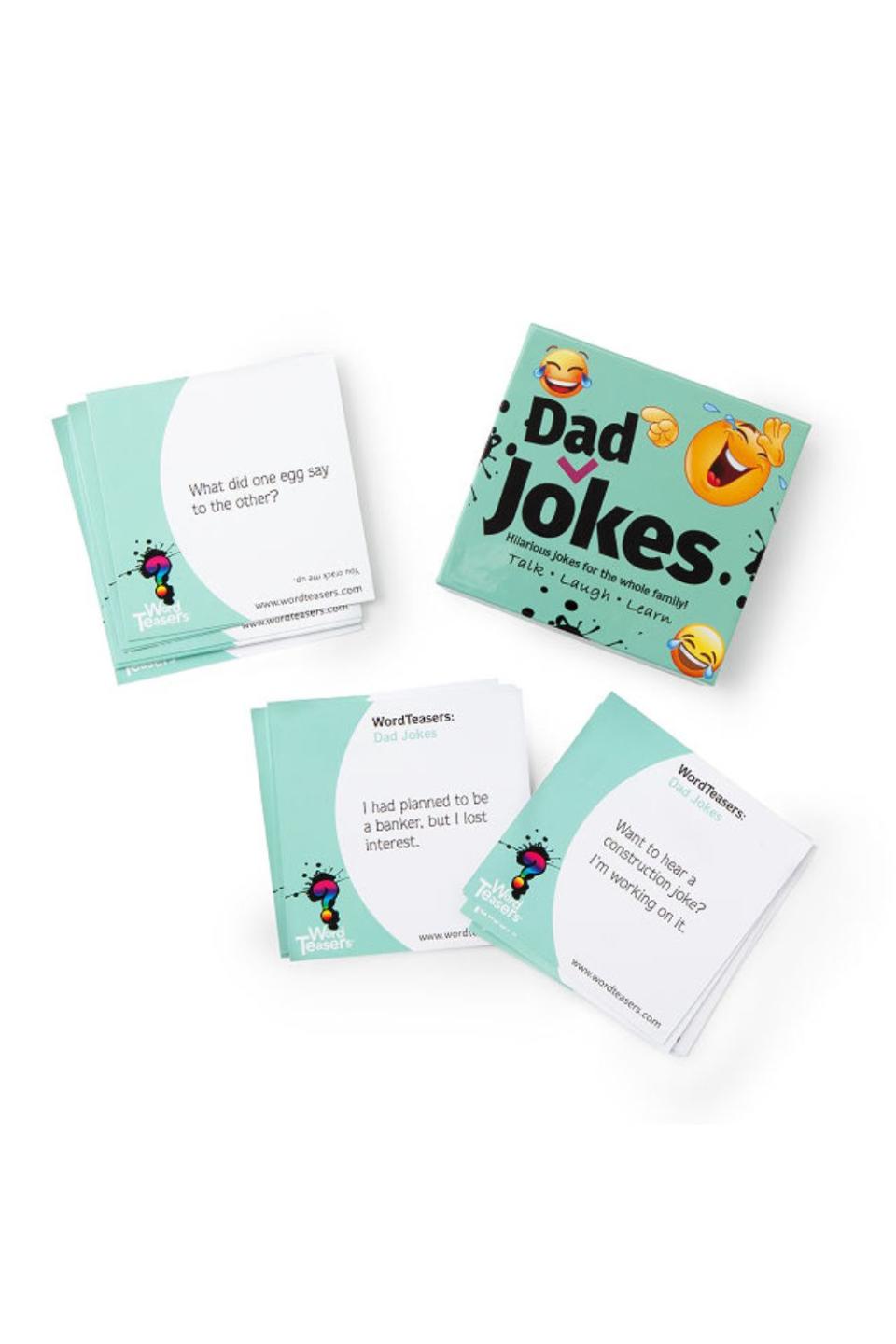 <p><a href="https://go.redirectingat.com?id=74968X1596630&url=https%3A%2F%2Fwww.uncommongoods.com%2Fproduct%2Fword-teasers-dad-jokes&sref=https%3A%2F%2Fwww.cosmopolitan.com%2Fstyle-beauty%2Ffashion%2Fg31249681%2Ffathers-day-gifts-from-wife%2F" rel="nofollow noopener" target="_blank" data-ylk="slk:Shop Now;elm:context_link;itc:0;sec:content-canvas" class="link ">Shop Now</a></p><p>Dad Jokes</p><p>$15.00</p><p>uncommongoods.com</p>