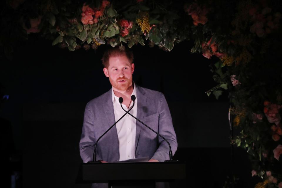 Harry speaking at a Sentebale fundraising event (Getty Images)