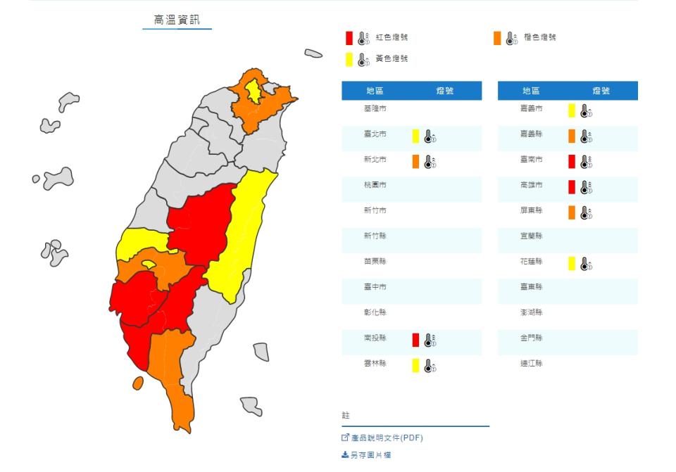 氣象局特別針對全台10縣市發布高溫資訊。（圖／翻攝自氣象局）