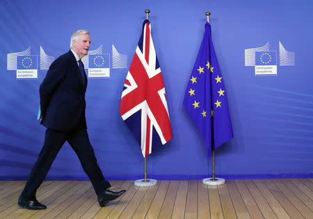 FILE PHOTO: EU Chief Brexit Negotiator Michel Barnier walks at the European Commission headquarters in Brussels, Belgium February 7, 2019. REUTERS/Yves Herman/File Photo