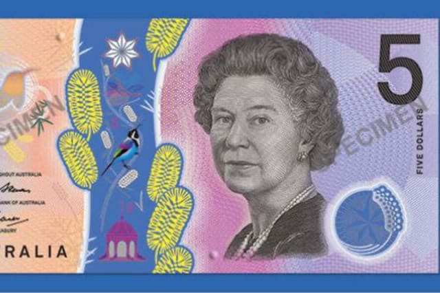 The Queen's portrait on the $5 note.