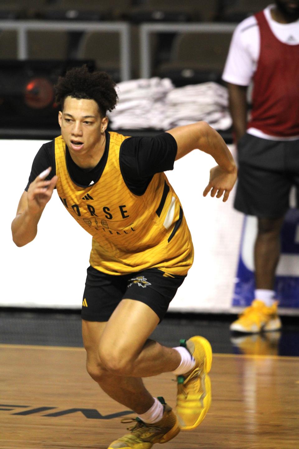 NKU freshman Jeramiah Israel from Lloyd as Northern Kentucky University men's basketball team had preseason practice Oct. 26, 2023, at Truist Arena.