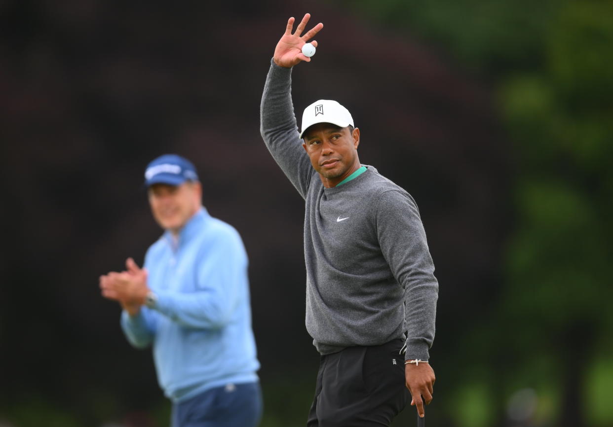 Limerick , Ireland - 5 July 2022; Tiger Woods of USA after finishing his round on day two of the JP McManus Pro-Am at Adare Manor Golf Club in Adare, Limerick. (Photo By Ramsey Cardy/Sportsfile via Getty Images)