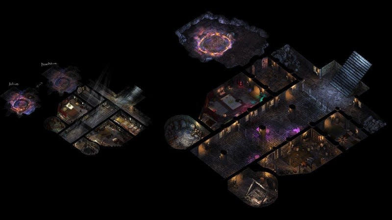 A dark basement winds in Baldur's Gate.