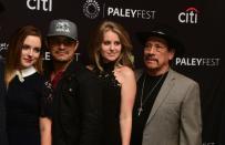 (L to R) Madison Davenport, Jesse Garcia, Sarah Minnich and Danny Trejo staring in 'From Dusk Till Dawn' pose at PaleyFest fall TV previews in Beverly Hills, California