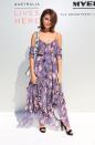 Aussie model Sarah Ellen opted for a purple floral-print dress, looking boho-chic.