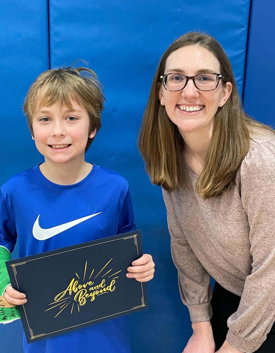 Gavyn Bowman with nominating teacher Ashley Follmer.