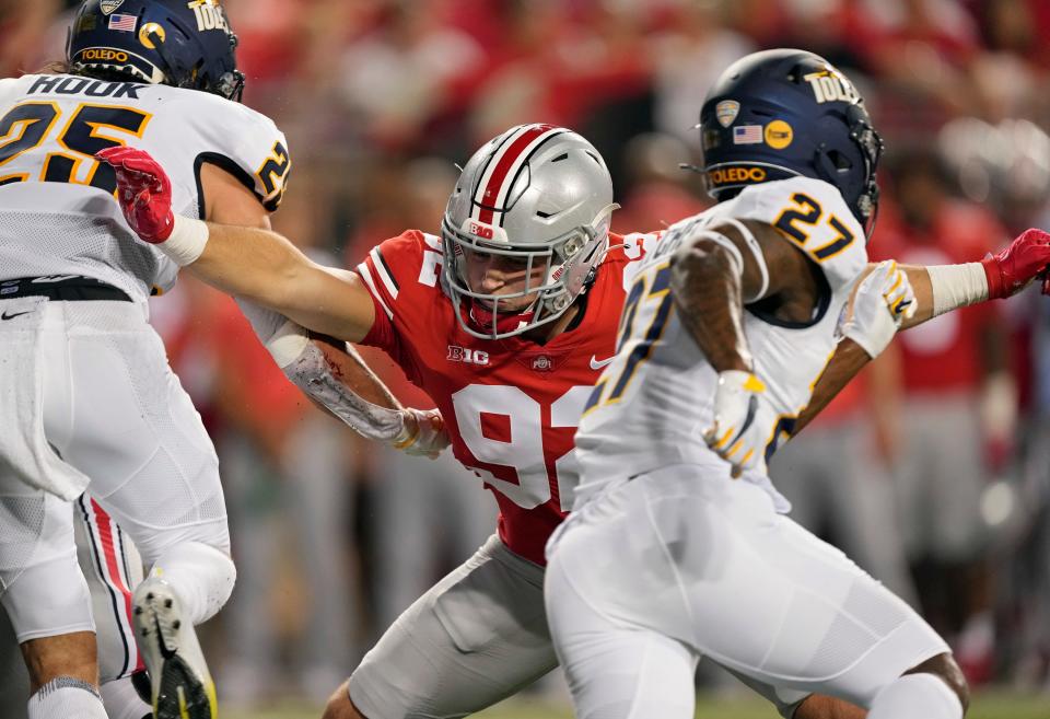 Ohio State defensive end Caden Curry against Toledo.