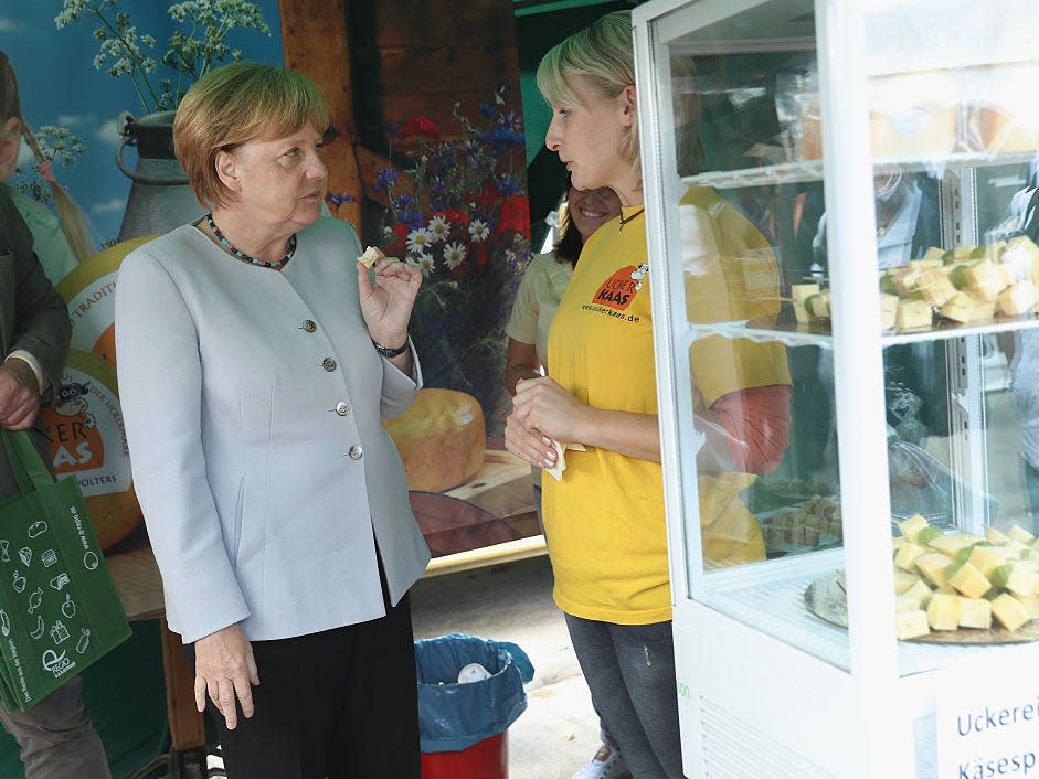 German Chancellor Angela Merkel cheese stand