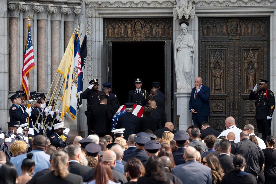 Firefighter Augusto Acabou's funeral at the Cathedral Basilica of the Sacred Heart in Newark on Thursday, July 13, 2023.