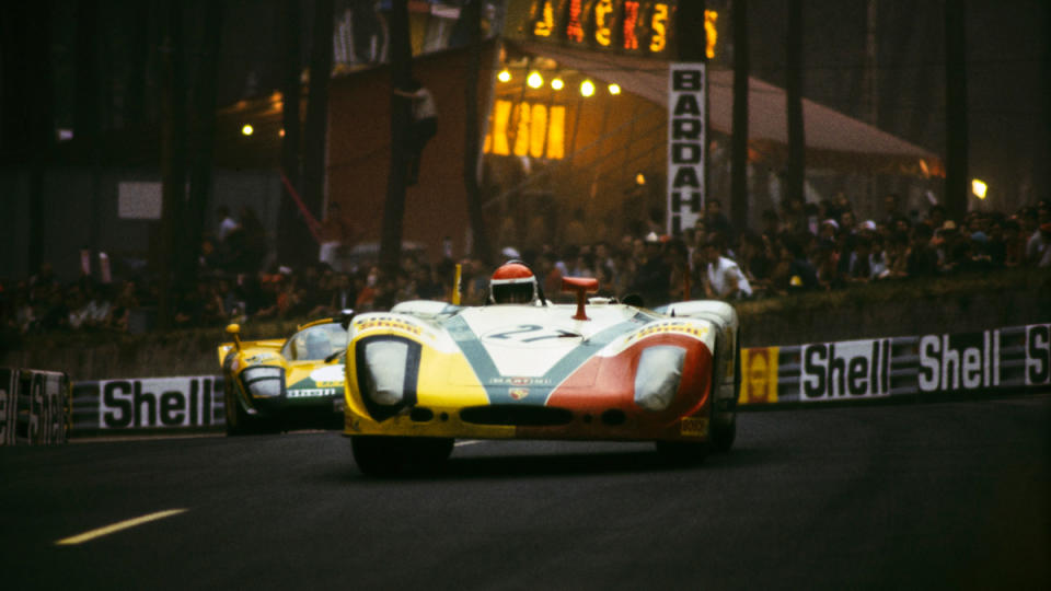 A 1969 Porsche 908/02 "Langheck Flunder" Spyder racing in period.