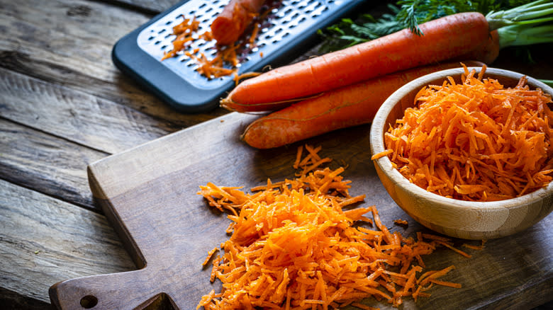 Grater with grated carrots