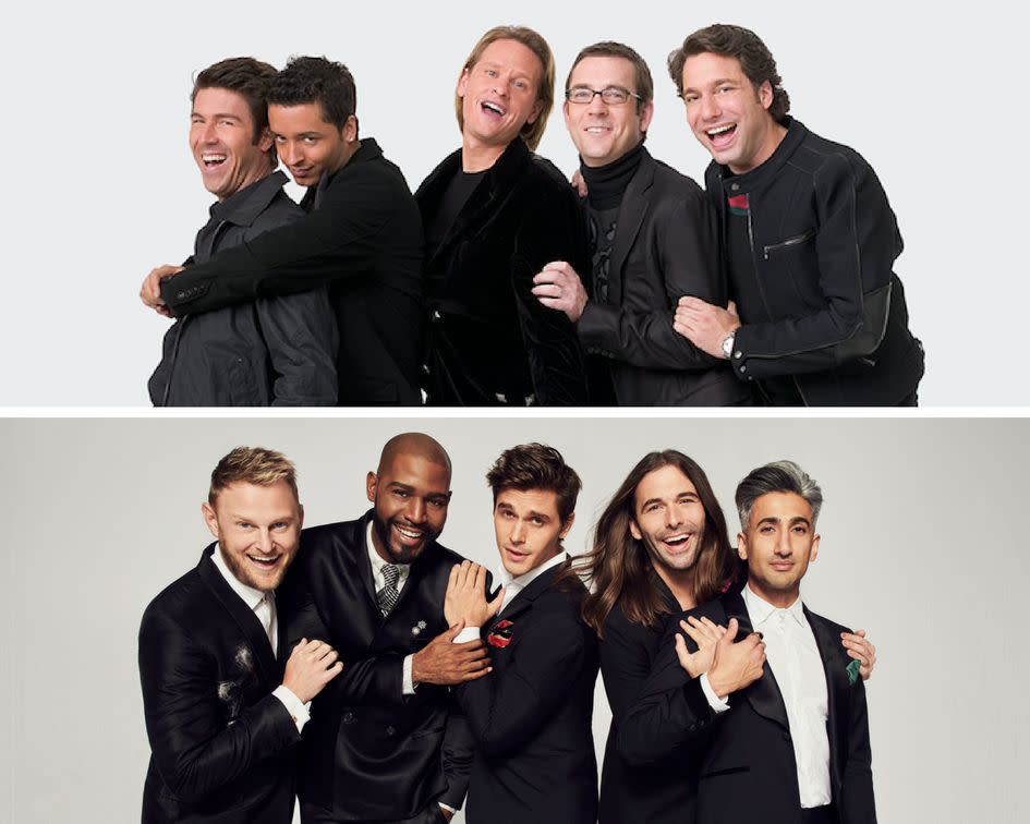 Top image: Kyan Douglas, Jai Rodriguez, Carson Kressley, Ted Allen, Thom Filicia. Bottom image: Bobby Berk, Karamo Brown, Antoni Porowski, Jonathan Van Ness, Tan France. (Photo: Getty Images/Netflix)