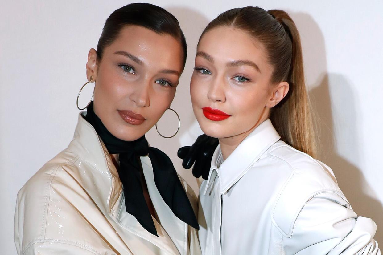 Models Bella Hadid and her sister Gigi Hadid attend the LVMH Prize 2019 Edition at Louis Vuitton Avenue Montaigne Store on March 01, 2019 in Paris, France.