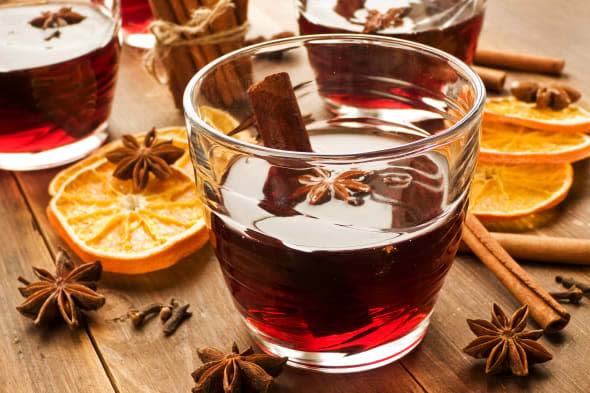 Traditional mulled wine with spices. Shallow dof.