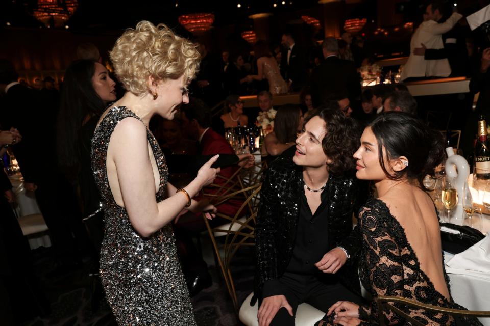 Timothée Chalamet and Kylie Jenner cozied up at the 81st annual Golden Globe Awards in Beverly Hills, California, on Sunday, Jan. 7, 2024.