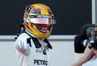 Formula One - F1 - Azerbaijan Grand Prix - Baku, Azerbaijan - June 24, 2017. Mercedes' Lewis Hamilton of Britain reacts after the qualifying session. REUTERS/David Mdzinarishvili