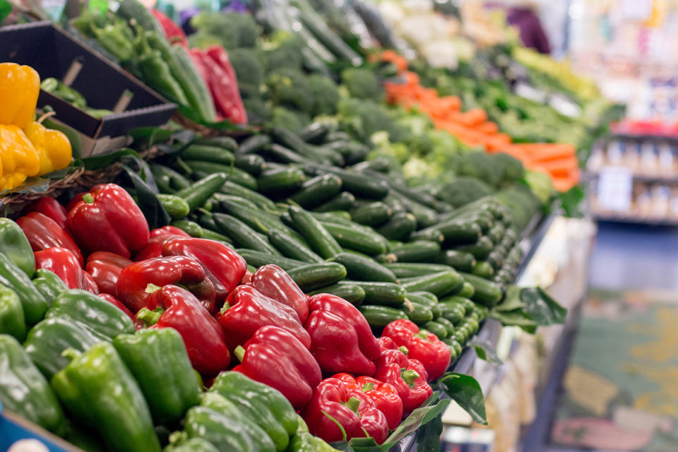 Fresh vegetables for sale in a supermarket.