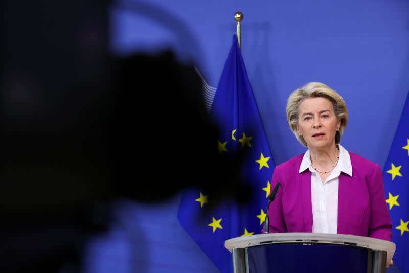 EU Commission President von der Leyen gives a media statement on the COVID-19 vaccines, in Brussels