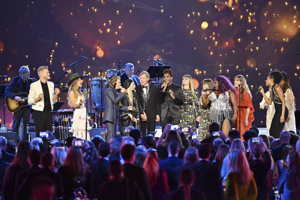 Scott Hoying of Pentatonix, Lauren Daigle, Brandi Carlile, Joni Mitchell, Jon Batiste, Holly Laessig and Jess Wolfe of Lucius, Sara Bareilles, Yola, Madison Cunningham, Allison Russell, Cyndi Lauper and Mickey Guyton perform onstage at the 31st Annual MusiCares Person of the Year Gala - Credit: Brian Friedman for Variety