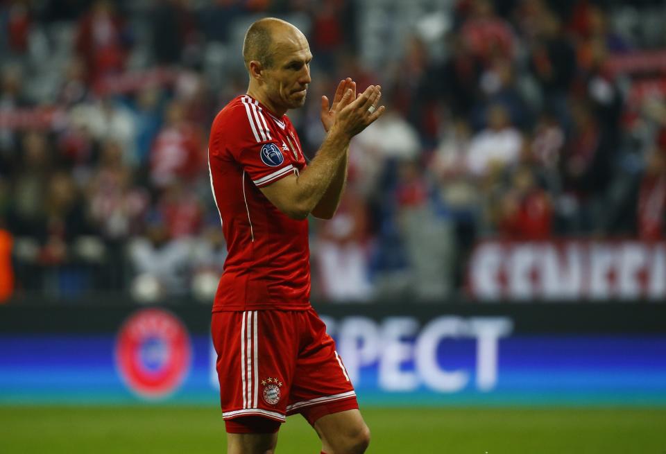 Bayern Munich's Robben reacts after losing Champion's League semi-final second leg soccer match against Real Madrid in Munich