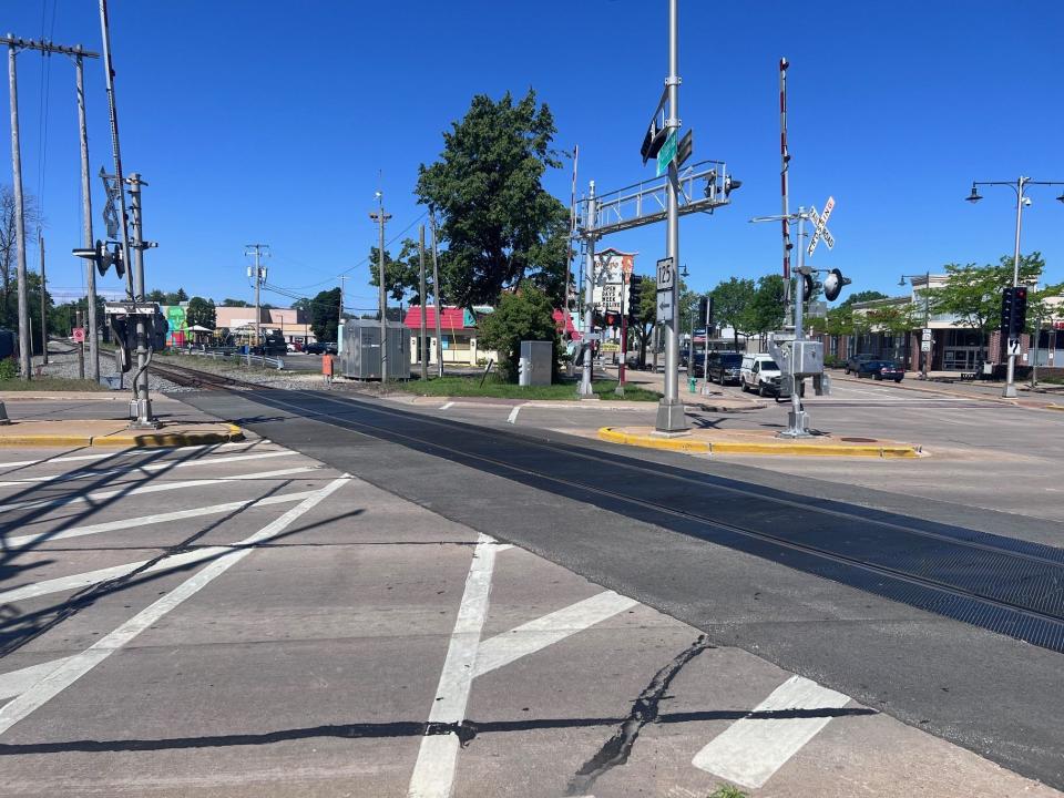 While the crosswalk over train tracks and Richmond Street at College Avenue in Appleton, Wis., is straight, a wheel chair's wheels could risk becoming caught in the train tracks, due to the angle of the crossing.