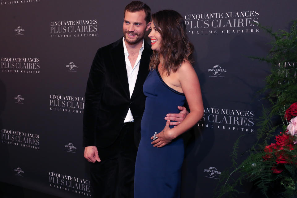 <p>Jamie Dornan and his wife Amelia Warner photographed for the Fifty Shade Freed Premiere on Feb 6, 2018 in Paris, France. (Photo by Olivier VIGERIE / Contour by Getty Images) </p>