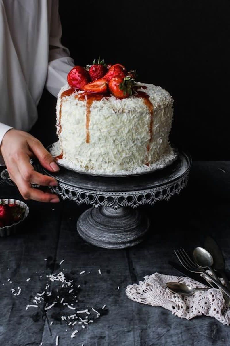 Lemon, Coconut, and Strawberry Cake