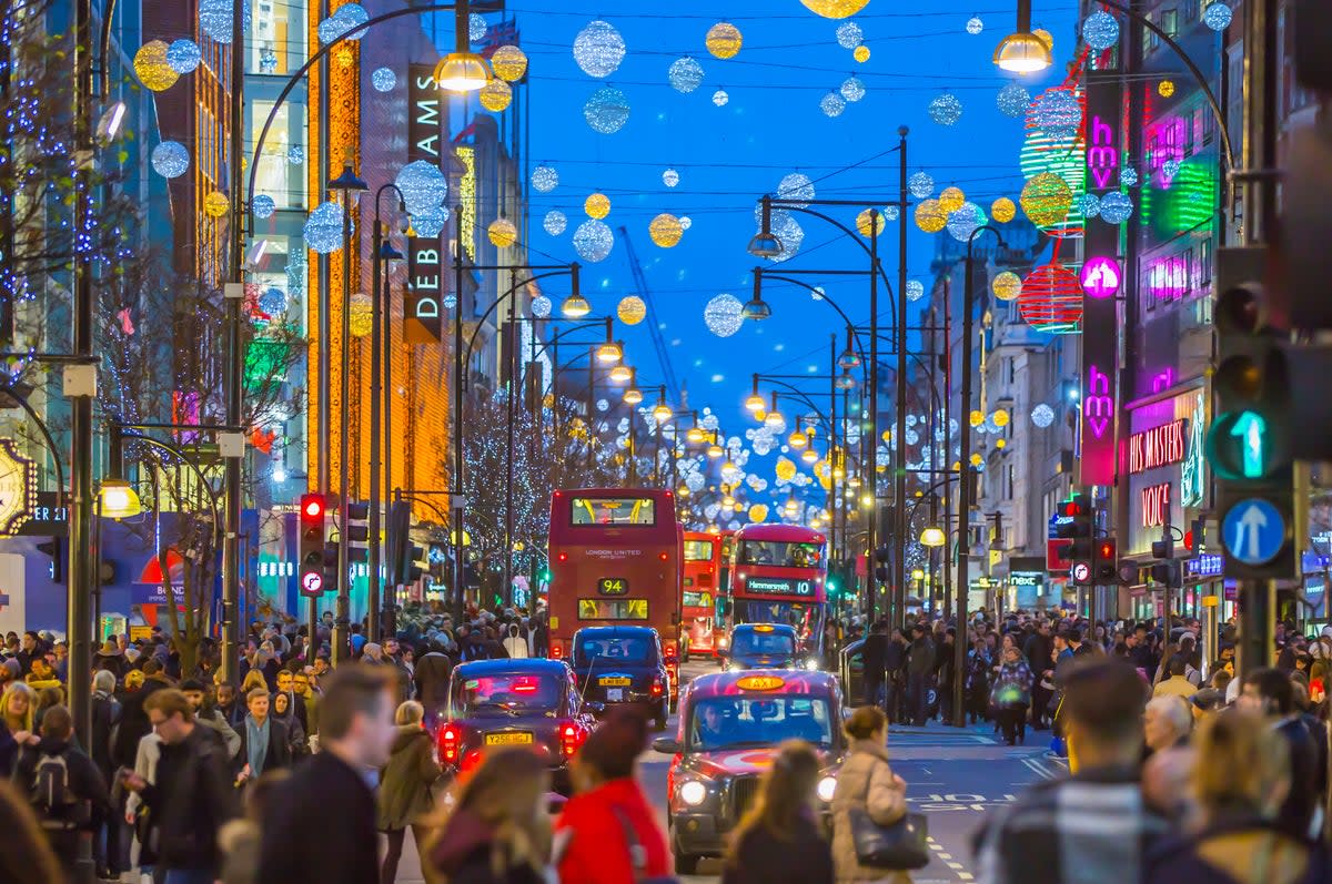 A decorated Oxford Street is the place to go for last minute Christmas shopping (Getty Images)