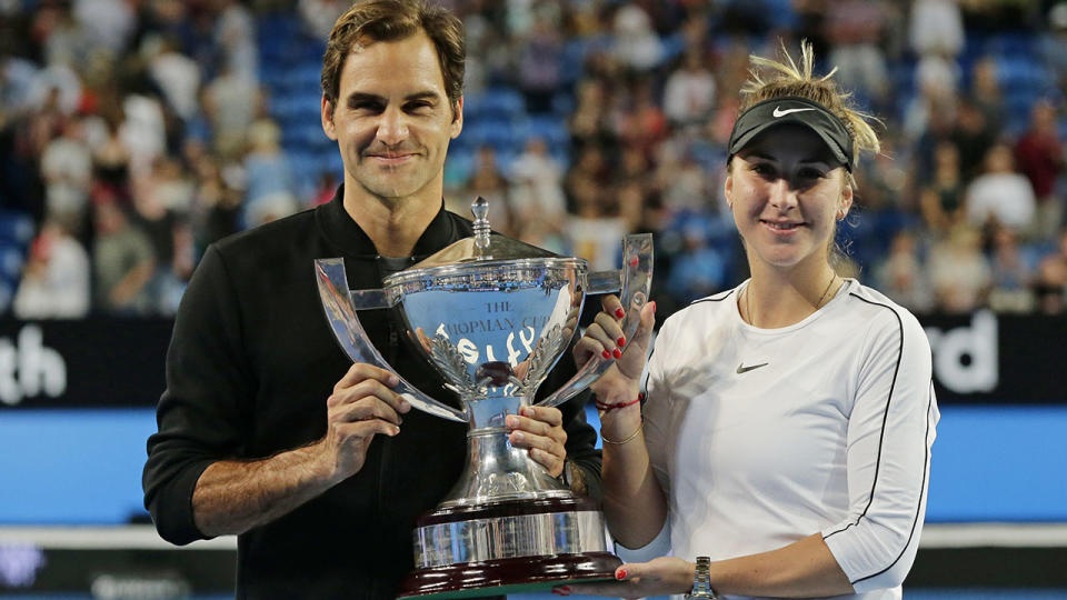 Roger Federer and Belinda Bencic, pictured here after winning the 2019 Hopman Cup.