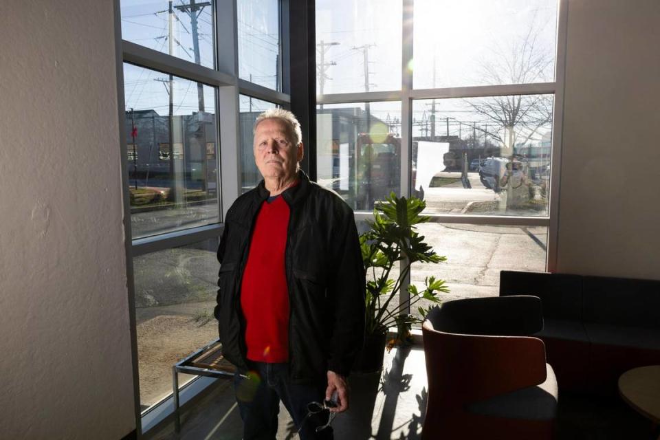 Bob Morgan, a Lexington native, artist, and gay activist poses for a portrait at the Herald-Leader office in Lexington Wednesday, December 19, 2023. Morgan was around when Narco was at its height and he attended some film showings at the facility.