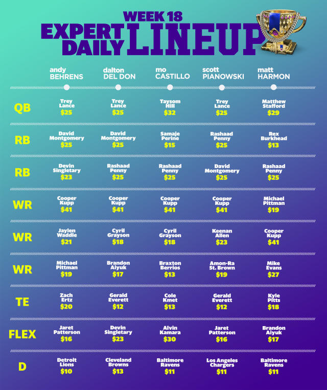 Week 18 Daily fantasy football expert lineup picks