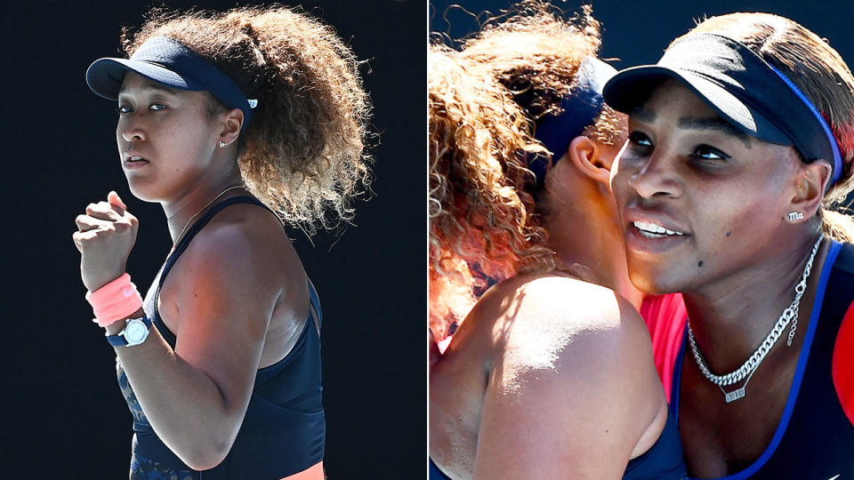 Pictured here, Naomi Osaka and Serena Williams hug after their Aus Open semi-final.